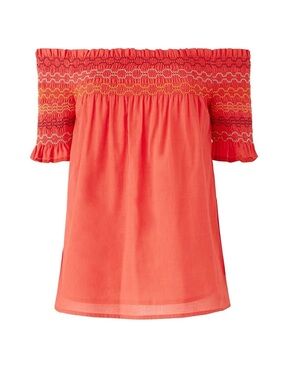 Trina Turk Coral Off-Shoulder Smocked Top Size XS